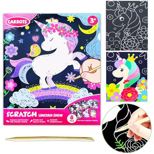 YUNHENTONG Kit di Scratch Arte Unicorno per Bambini - Graffe, Carta da Gratta - Tema Unicorno