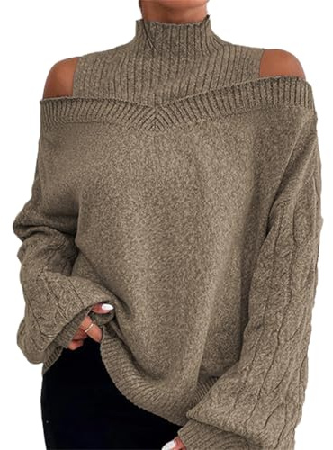 tinetill Maglione Donna Maglione Lavorato Maglia Spessa Manica Lunga Maglione Collo Alto Costine Maglione Invernale Caldo all'Uncinetto Maglione Casual Morbido Elasticizzato