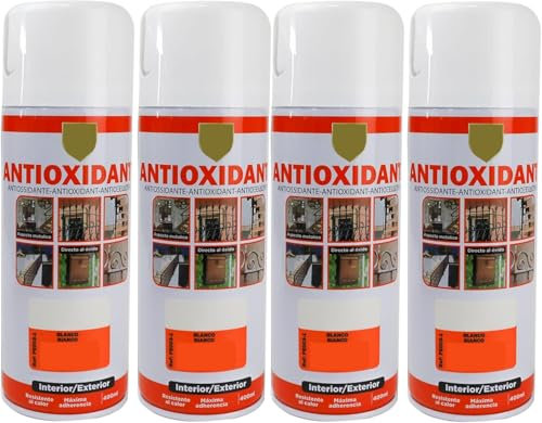 MORE FREE-Pintura Spray Antioxidante Blanco liso 400 Ml para las Superficies de Metal, Hierro y Aluminio,Pack de 4 Unidad