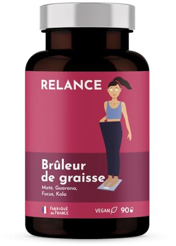 RELANCE NUTRITION Brûleur de Graisse Puissant pour Perte de Poids et Ventre Plat - Guarana, Fucus, Kola, Maté - Relance Nutrition - 90 gélules 1 Mois, Vegan.