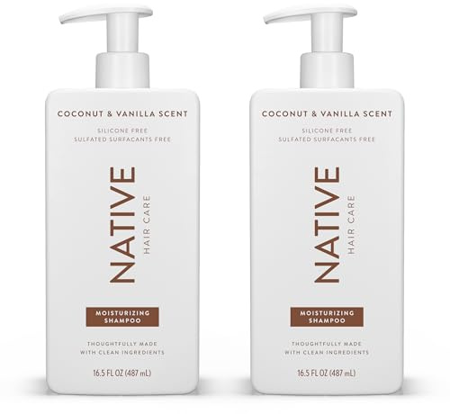 Native Coconut & Vanilla Moisturizing Shampoo Contains Naturally Derived Ingredients - All Hair Types, Color & Treated, Fine to Dry Damaged, Sulphate Free, Silicone Free, Dye Free (2 Pack, 487ml each)