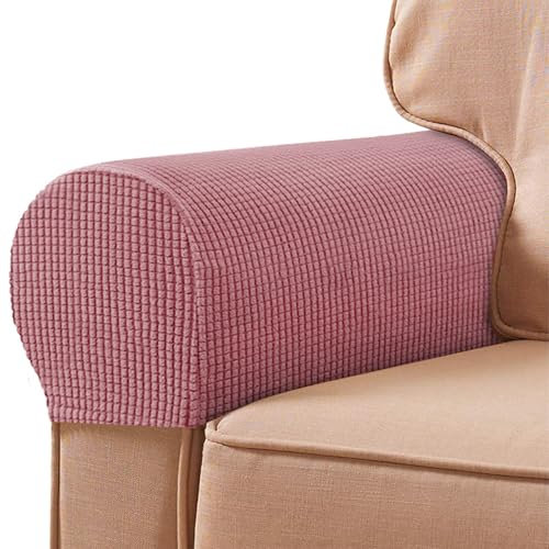 FUAAOLIY Stretch Armrest Covers for Chairs and Sofas, Couch Arm Covers for Sofa Spandex Armrest Covers Anti-Slip Furniture Protector Washable Armchair Slipcovers for Recliner Set of 2 (Pink)