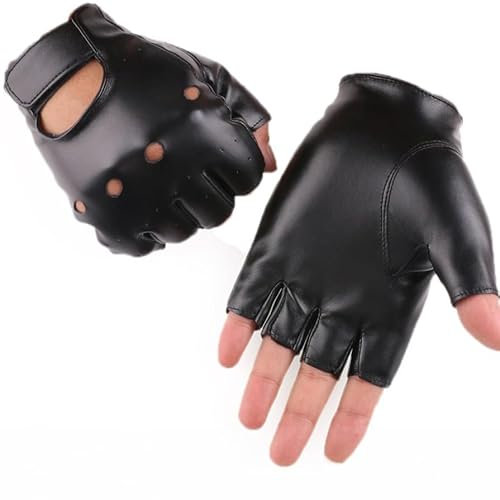 Grasslandy Fingerlose Lederhandschuhe für Herren und Damen, Lady Fingerlose Lederhandschuhe, Pu-lederhandschuhe, Schwarz Punk Costume, für Autofahren, Radfahren, Cosplay und Outdoor-Aktivitäten