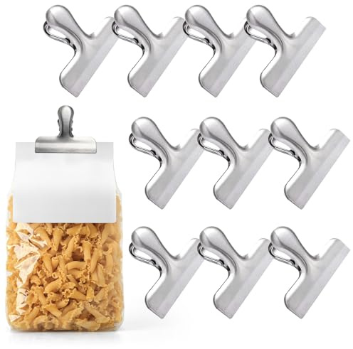 OAMCEG 10 Stück Edelstahl Verschlussklammern Set Wiederverwendbare 76 mm Klammern Metall für Beutel & Lebensmittel Metallclip Klemmen mit starker Klammerkraft für Küche, Büro, Reisen