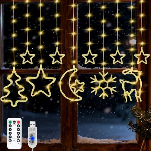 Luces LED navideñas, 10 unidades, iluminación navideña para ventana, decoración navideña, ventanas, iluminadas con pilas, temporizador, iluminación de Navidad, decoración de Navidad, fiestas, bodas