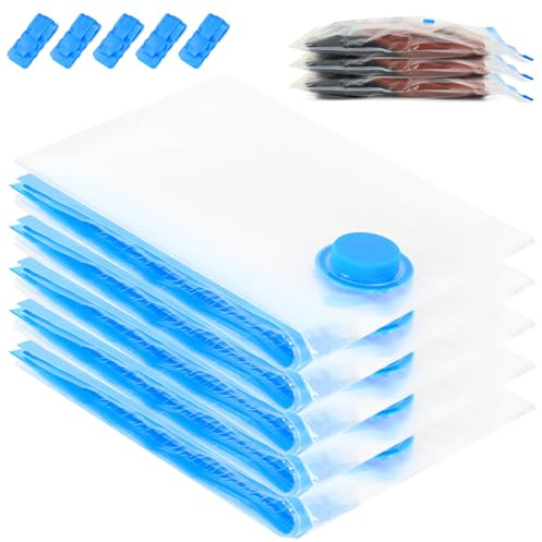 5 Pcs Vacuum Storage BagsVacuum Pack Bags for Clothes, Space Saver Compression Vacuum Bags for Clothing Pillows Duvets Bedding Quilt, Home Storage Organization or Moving or Travel(50 x 70cm)