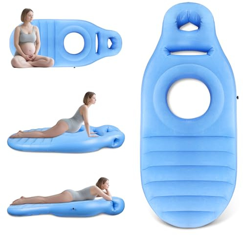 Cuscino Gonfiabile per la Gravidanza, Tappetino da Yoga per Donne Incinte con Foro, Tappetino per Sdraiarsi Sulla Pancia per Donne Incinte, Supporto per Tutto il Corpo e Sollievo dal Dolore(Blu)
