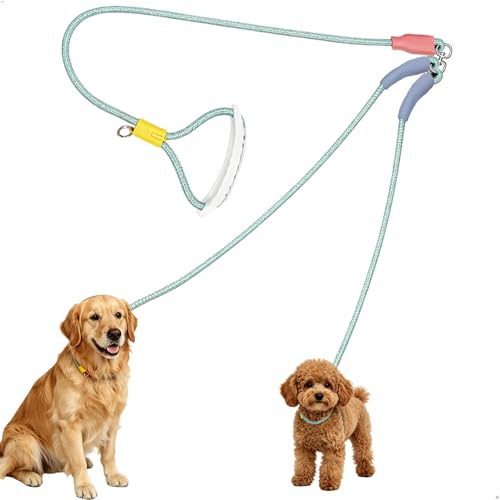 Correa Doble para Perros, Correa Adiestramiento Perro, Correas para Perros con Asa Suave, Antienredos Correas de Perro para Perros, Pequeño, Mediano y Grande, Verde