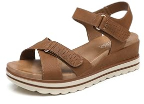 IVACHY Women’s Platform Wedge Sandals,double Adjustable Ankle Strap Slingback, Hook and loop, wide fit Open Toe Comfort Walking Summer Sandals