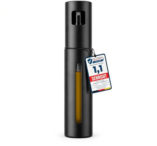 Leisure Life® | Spruzzatore olio premium 2.0 – acciaio pieno 100 ml | protezione UV, senza BPA, lavabile in lavastoviglie | nebulizzazione uniforme | per cucina, barbecue e airfryer