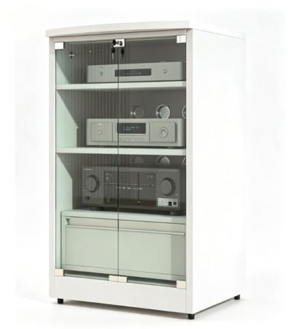 Modulärt Ljudställ med Låda för Vardagsrum, Dämpat Möbel för Cd-spelare | Härdat Glasdörrar och kabelhantering, CD-skivspelare Stereo Receiver Display Stand(White)