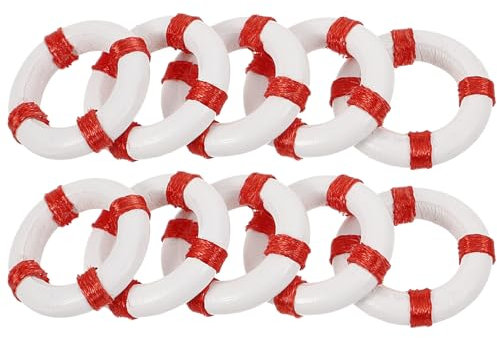 VOSAREA 10 Stücke Rettungsring Miniatur Deko: 2,5 cm kleine Rettungsring Deko zum Basteln - Harz Nautische Rettungsringe Mini Ornamente für DIY Strand Mikrolandschaft - Rot