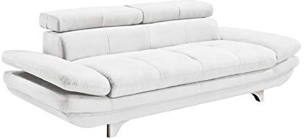 Mivano 3er-Ledersofa Enterprise / Dreisitzer-Couch mit Bezug aus echtem Leder, verstellbaren Kopfstützen und Armlehnen / 233 x 72 x 104 / Echtleder, weiß