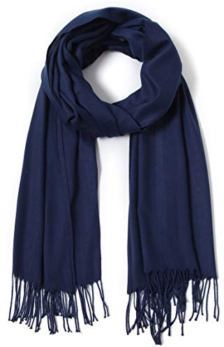 Cindy & Wendy Pashmina Shawls and Wraps Large Scarfs for Women Wedding Party Bridal Long Fashion Solid Shawl Wrap with Fringes (navy)