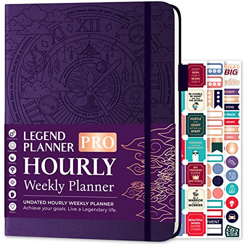 Legend Planner PRO Hourly Schedule, Weekly Daily Time Slots A4 Purple | 21x29cm Undated, Hardcover, Stickers, Monthly calendars, To-do list, Habit tracker, Professional work schedule organizer