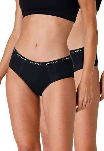 Lovable Slip Culotte da Ciclo Mestruale Flusso Medio in Cotone | Mutande Mestruali Riutilizzabili e Assorbenti | Period Panties Bi-Pack Donna x2, Nero, S