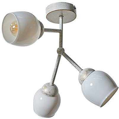 MiniSun | Modern 3 Way Aged Metal Effect Ceiling Light Fitting with White Glass Shades | Ceiling Spots, Home Décor & Improvement Essential