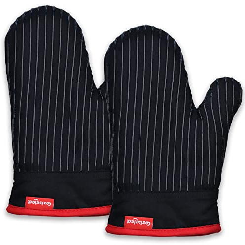 Coziselect Oven Mitts Set, Oven Mitt Heat Resistant, Cotton Oven Mitts 500 Degrees, Oven Gloves for Kitchen Cooking Grill, Kitchen Mitts for Oven, Black Oven Mits Heavy Duty Thick