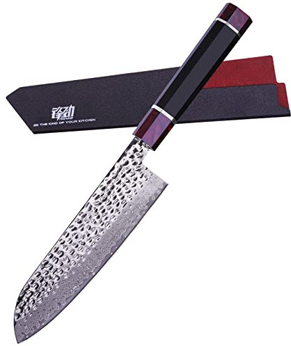 FINDKING Serie Eternity, coltello Santoku giapponese con fodero, coltello da cucina professionale, lama in acciaio damasco, per carne, frutta, verdura, 7 pollici/18CM