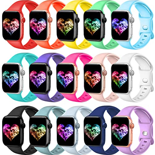 Topokiyu Compatible for Apple Watch Bands 38mm 40mm 41mm 42mm for Women Men, Soft Silicone Sport Band Strap for iWatch Bands Series 11 10 9 8 7 6 5 4 3 SE Ultra, 15Pack