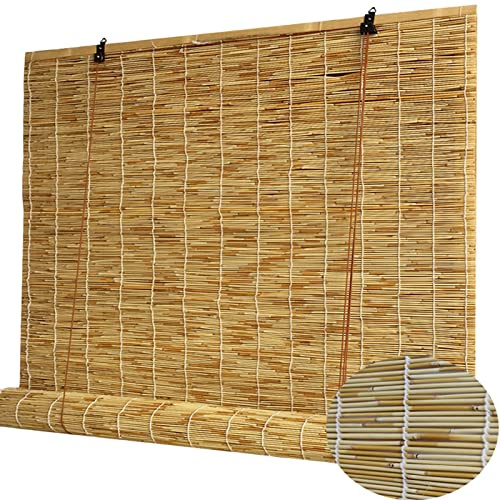 ZHJSHOU Tapparella Avvolgibile Bambù,Tenda di bambù,Tende Decorative per Porta/Esterni/Interni,Tasso di Ombreggiatura del 70%,Tende di Paglia Tessute A Mano con Sollevatore,110x140cm/43.3x55.1in(WxH)