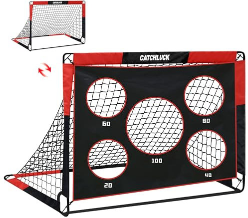 CATCHLUCK Fussballtore für Kinder Fußballtor Garten 2 In 1 Fussball Tor Pop Up Tor mit 5 Schussloecher und Tragetasche, Bodennägeln