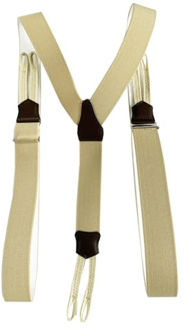 Bretelles à Boutons et Tresses Beige Unies - Larges Vintage - 120 cm x 3,5 cm - Made in France - Taille Ajustable - Pour Homme