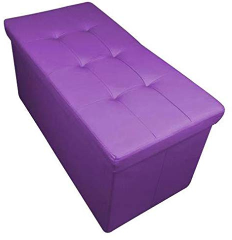 Home Harmony Kensington Folding Storage Ottoman, Storage Chest, Footrest, Bench, padded Seat, Faux Leather (Lilac, Large)