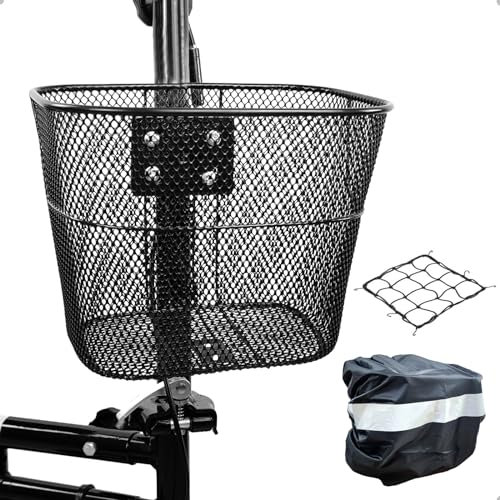 Mkuero Knäskoterkorg med lastnät och lock, metallcykelkorg för Jetson Products Bolt, Bolt Pro, LX10, axel, bult up, knäskoter och elcykel, liten, svart