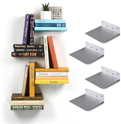 xympo Floating Invisible Bookshelf Wall Mounted (Set of 4) - Aluminum - Turn Books into Floating Shelves