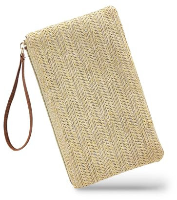 WisePoint Clutch Tasche, Stroh Geldbeutel Damen Bohemian Woven Damen-clutches mit Griff, Mode Geldbörse für Strand, Reise, Party, Hochzeit (Beige)
