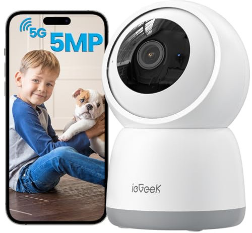ieGeek 5MP Telecamera WiFi Interno 2,4GHz e 5GHz, Videocamera Sorveglianza con Tracciamento del Movimento, Rotazione a 360° PTZ, Visione Notturna, Audio Bidirezionale, Funziona con Alexa, SC1 Pro