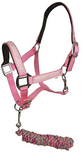 Bow & Arrow Equestrian Horse Headcollar - Durable Halter Headcollars for Horses | Soft Nylon Padding - Adjustable Buckle Fitting with Strong Clips - Pink