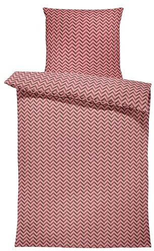 one-home Jersey Bettwäsche kuschelig Weiche Baumwolle Bettbezüge mit Reißverschluss, Größe:155x220 cm, Farbe:Zickzack rot
