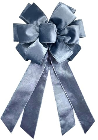 Large Valentine's Day Bow for Wreath 20 * 11inch Vintage Haze Blue Wreath Bow Blue Velvet Tree Topper Ornament Decorative Bow for Xmas Home Outdoor Indoor Party