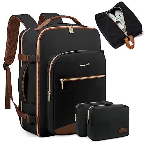 LOVEVOOK Handbagage ryggsäck flygplan, stor reseryggsäck dam baggage ryggsäck, vattentät resväska för bärbar dator, reseryggsäck för resor affärer vandring helg svart