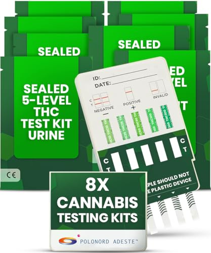 ADESTE 5 nivåer THC testkit | Cannabis testkit urin: Snabbt och exakt på 5 minuter | 5-nivådetektering (10 – 300 ng/mL) | Lätt att använda Cannabis läkemedelstestkit, inget laboratorium behövs | 8