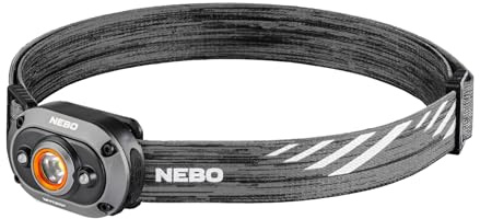 NEBO MYCRO 450 Rechargeable Headlamp | 450 Lumens, 6 Light Modes, Water Resistant, Detachable Hat Clip, Super Bright Head Lamp for Camping & Hiking, Includes USB Charging Cable — Grey