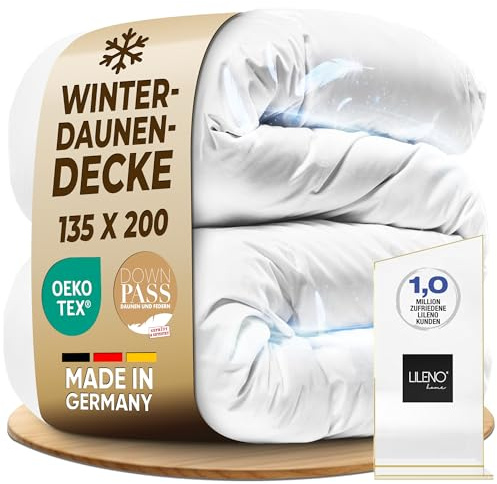 LILENO HOME Premium Winter Bettdecke 135x200 Daunen (90% Daunen / 10% Federn) – Flüsterleise, Wolkenweiche & Dicke Winterdecke 135x200 extra warm – Made in Germany, Oeko-Tex & 60 °C Waschbar