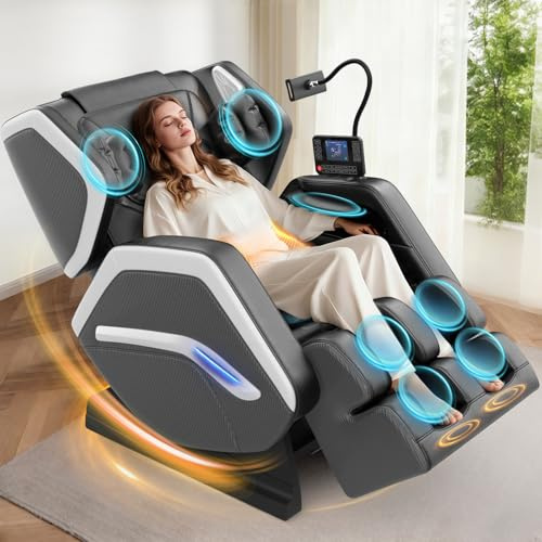 NAGLIFOR Poltrona massaggiante, Poltrona massaggiante per tutto il corpo, 14 rulli massaggianti, riscaldamento schiena e gambe, massaggio piedi, 8 airbag, altoparlanti Bluetooth, telecomando touch per