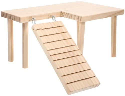 KHBUAB Escalera para Hámster Pequeña de Madera Natural, Accesorio para Jaula Plataforma Divertida para Ejercicio y Juego, Suministros para Roedores y Mascotas Pequeñas