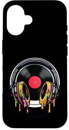 Custodia per iPhone 16 Cuffie in vinile DJ Desk Club Musica