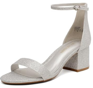 DREAM PAIRS Womens Bridal Sandals Ladies Mid Low Block Heels Sandals Low-Chunk Silver Glitter Size 8 US/ 6 UK
