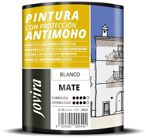 JOVIRA PINTURAS Peinture Anti-Moisissures, prévient les moisissures, résiste à l'apparition de moisissures sur les murs, aspect mat Blanc (750 Mililitres, Blanc)
