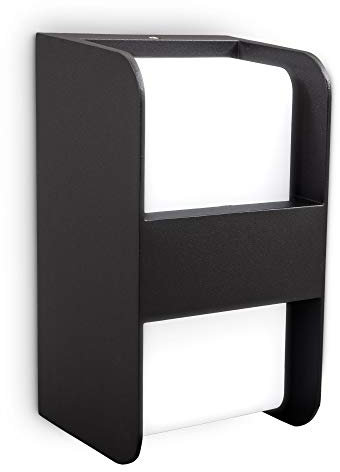 B.K.Licht - Wandlampe mit IP44 Spritzwasserschutz, E27 Fassung, max. 12 Watt, Aussenlampe, Wandleuchte aussen, LED Strahler außen, Außenleuchte, Außenwandleuchten, 21,5x12x11,5 cm, Schwarz