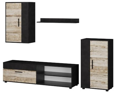 Vicco Wohnwand Berno, TV-Wand, Beige/Anthrazit, 4er Set