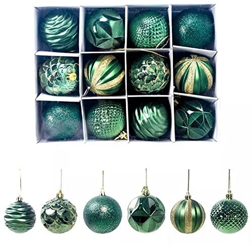 FlyHigh 12er Set edle Weihnachtskugeln Ø 6cm Weihnachtsbaum Kugeln Christbaumkugeln Weihnachts-Deko Christbaum-Schmuck (Grün)