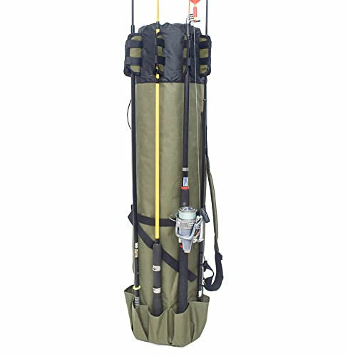 3DTengkit Angelrutentasche, tragbarer Angelruten-Trage-Aufbewahrungstasche hoher Kapazität, multifunktionaler wasserdichter Rutentasche für 5 Stangen und Tackle (Armeegrün)
