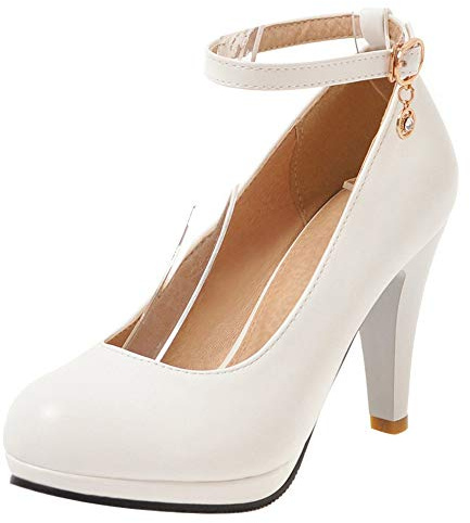 Décolleté Donna, Scarpe Tacco a Cono Eleganti Scarpe da Sposa Tacco Alto Punta Rotonda con Plateau con Cristalli, Numero 31-47