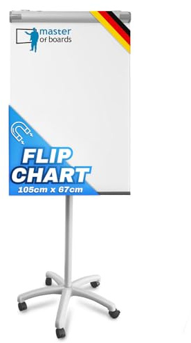 Flipchart | Choice of Tripod Stand or Roller Base | Writeable, Wipeable, Magnetic | Variable Paper Holder for Blocks of Various Sizes (Piranha)